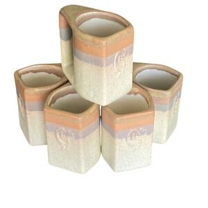 Vintage Rodolfo Padilla Drip Stoneware Mugs Triangular Speckled Set of 5